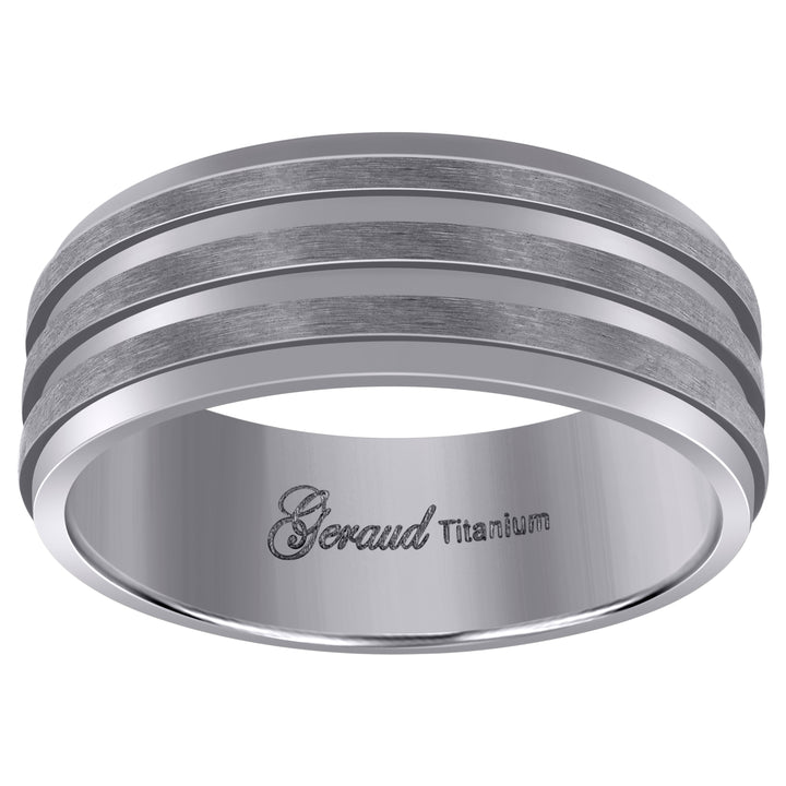 Titanium Mens Ridged Edge Comfort Fit Wedding Band 8mm Size 8.5