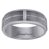 Titanium Mens Brushed Center Grooved Ridged Edge Comfort Fit Wedding Band 7mm Size 8