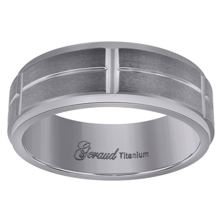 Titanium Mens Brushed Center Grooved Ridged Edge Comfort Fit Wedding Band 7mm Size 11