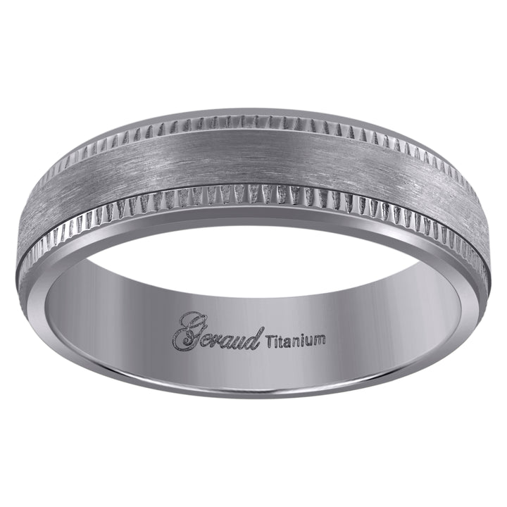 Titanium Mens Brushed Textured Ridged Grooved Comfort Fit Wedding Band 6mm Size 7.5