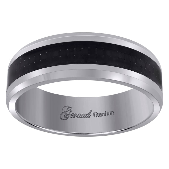 Titanium Mens Black Carbon Fiber Inlay Comfort Fit Wedding Band 8mm Sizes 8 - 13