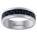 Titanium Mens Black And Blue Carbon Fiber Inlay Comfort Fit Wedding Band 8mm Sizes 8 - 13