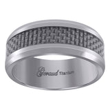 Titanium Mens Grey Carbon Fiber Inlay Weave Pattern Comfort Fit Wedding Band 8mm Sizes 8 - 13