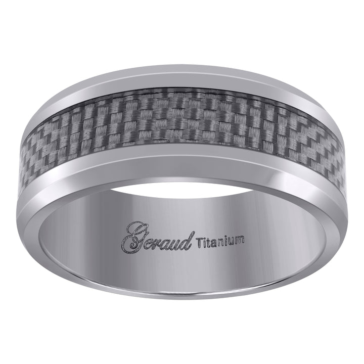 Titanium Mens Grey Carbon Fiber Inlay Weave Pattern Comfort Fit Wedding Band 8mm Size 8