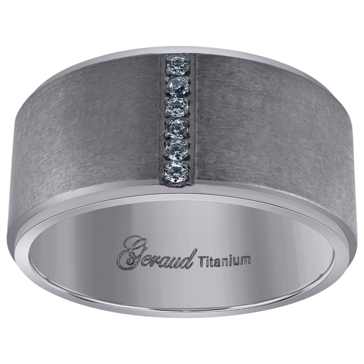 Titanium Mens Cubic Zirconia CZ Brushed Comfort Fit Wedding Band 8mm Sizes 8 - 13