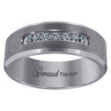 Titanium Mens Cubic Zirconia CZ Brushed Beveled Edge Comfort Fit Wedding Band 7mm Size 8