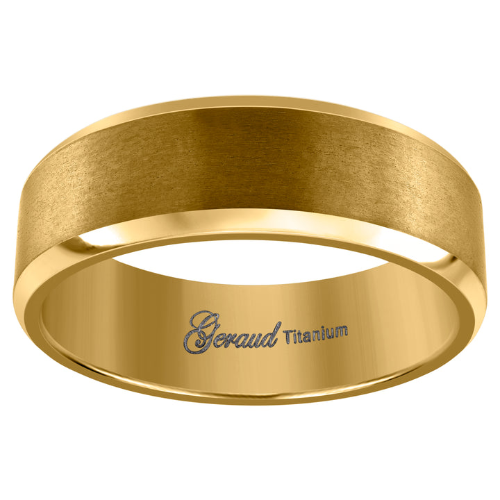 Titanium Gold Tone Mens Brushed Beveled Edge Comfort Fit Wedding Band 8mm Size 8.5