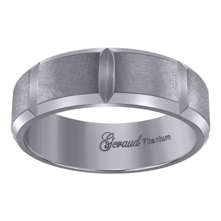 Titanium Mens Brushed Center Beveled Edge Comfort Fit Wedding Band 7mm Size 8.5