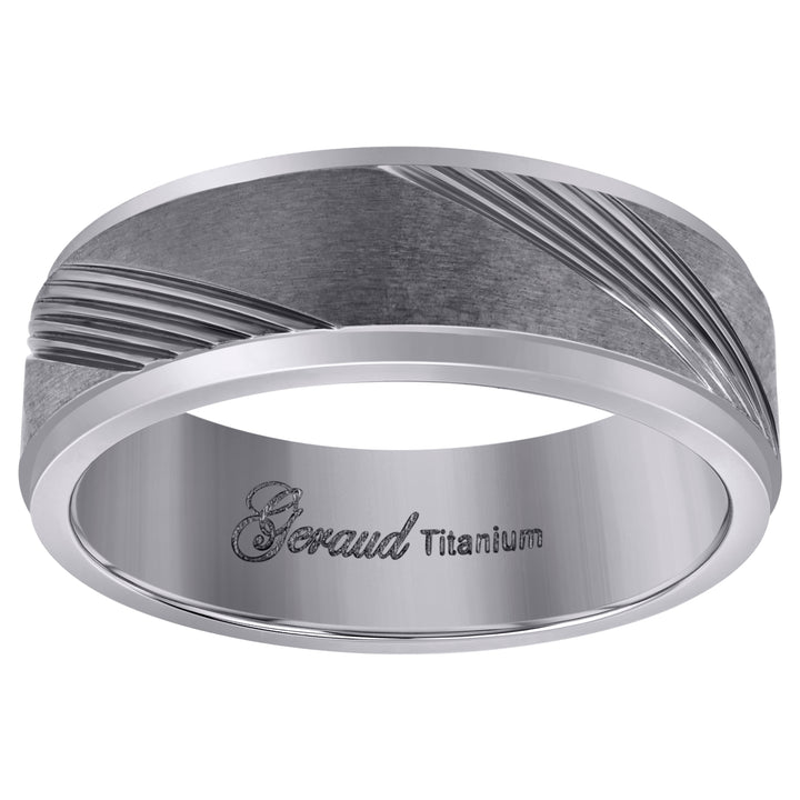 Titanium Mens Brushed Multi Grooved Comfort Fit Wedding Band 7mm Size 10