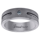 Titanium Mens Cubic Zirconia CZ Wire Cable Inlay Brushed Comfort Fit Wedding Band 7mm Size 10.5