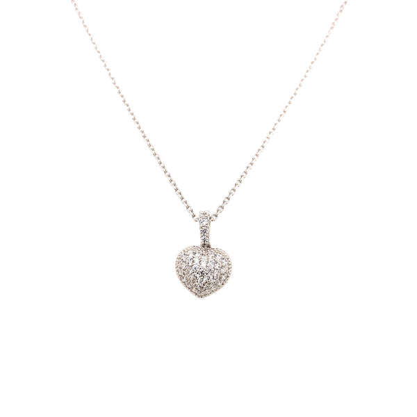 925 Sterling Silver Cubic Zirconia Womens 3D Heart Pendant with 16 to 18 In Adjustable Chain