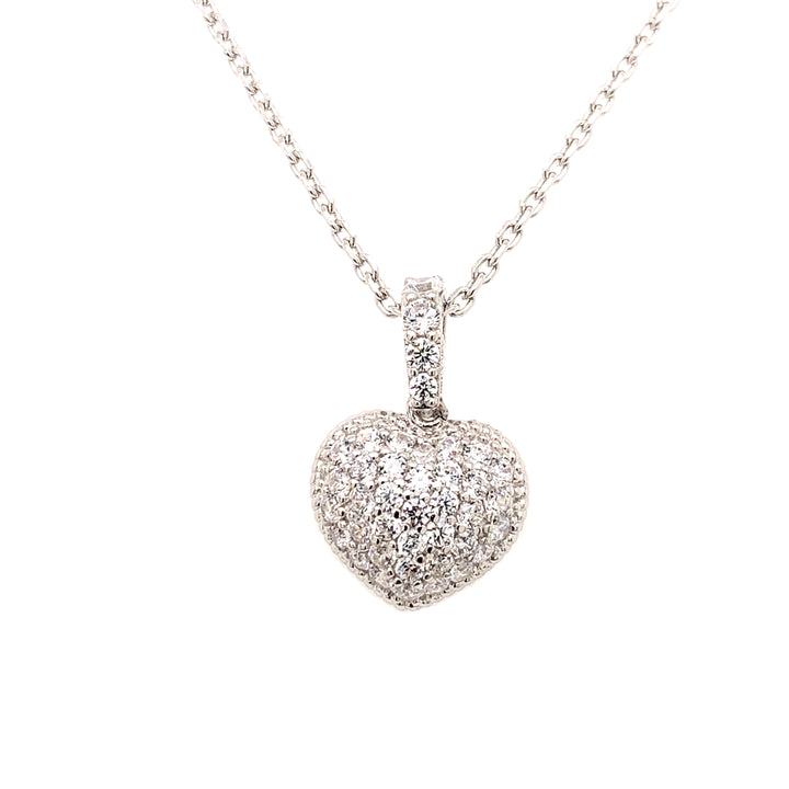 925 Sterling Silver Cubic Zirconia Womens 3D Heart Pendant with 16 to 18 In Adjustable Chain